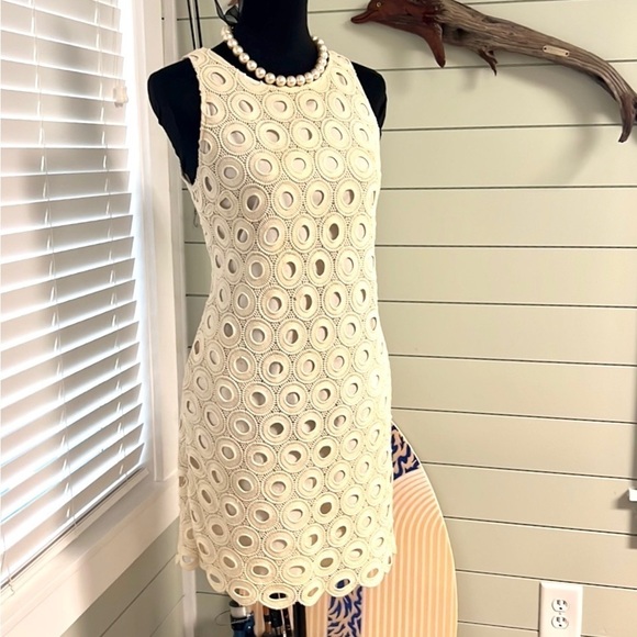 Rebecca Moses,Ivory Cotton,Circle Eyelet  Dress,Pockets,Lined,Classic,EUC Size S - Picture 3 of 14